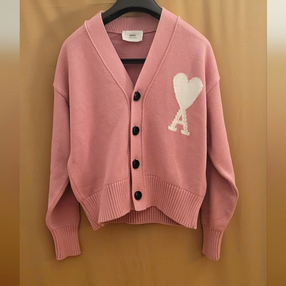 AMI ALEXANDRE MATTIUSSI-Pink Ami de Cœur Cardigan